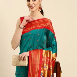 Varkala Silk Sarees Ethnic Motifs Zari Silk Blend Handloom Paithani Saree-picture-31