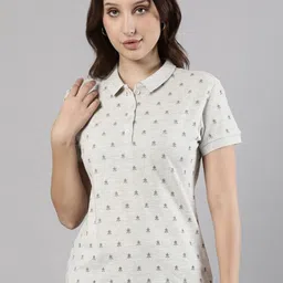 Femmora Conversational Printed Polo Collar Comfortable Fit Pure Cotton T-shirt-image-7