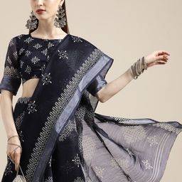 Saree mall Ethnic Motifs Linen Blend Saree with Sleek border-picture-39
