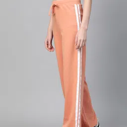 SASSAFRAS Women Peach-Coloured Side-Striped Wide Leg Track Pants-picture-32