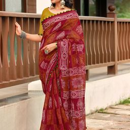 KALINI Ethnic Motifs Printed Embroidered Pure Cotton Block Print Saree-6