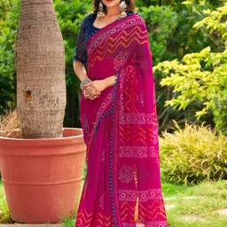 KALINI Ethnic Motifs Printed Embroidered Pure Cotton Block Print Saree-7
