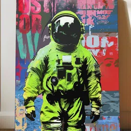 Art Street Green & Red Canvas Astronaut Figurative Grafitti Pop Wall Art-image-67