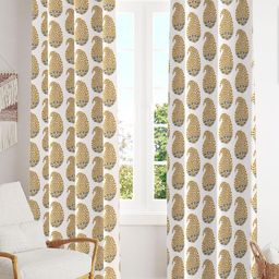 Trance Home Linen Gold Toned & White Printed Room Darkening Pure Cotton Long Door Curtain-image-70