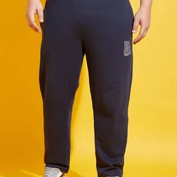 bigbanana Plus Size Men Navy Blue Solid Straight-Fit Track Pants-image-21