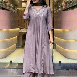 GoSriKi Floral Yoke Design Thread Work Anarkali Kurta With Palazzos & Dupatta-picture-27