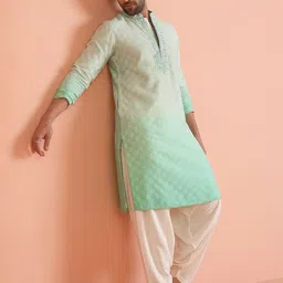 KISAH Men Ombre Embroidered Regular Mirror Work Kurta with Patiala-image-5