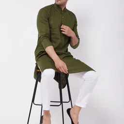 VASTRAMAY Mandarin Collar Long Sleeves Straight Kurta with Pyjamas-picture-25