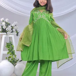 BAESD Girls Floral Embroidered Empire Sequinned Kurti with Palazzos & With Dupatta-picture-8