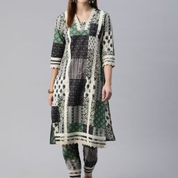 Readiprint Fashions Ethnic Motifs Printed Thread Work Pure Cotton Kurta with Trousers-13
