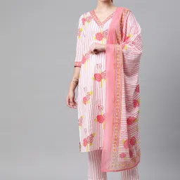 Readiprint Fashions Women Striped Sequinned Pure Cotton Kurta with Palazzos & With Dupatta-picture-22