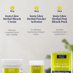 VLCC Set Of 3 Insta Glow Herbal Bleach With Cucumber & Rose Petals - 27 g Each image 2