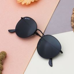 Ted Smith Unisex Grey Lens & Black Round Sunglasses with UV Protected Lens-20