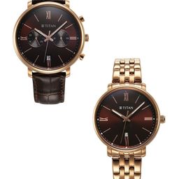 Titan Brass Dial & Stainless Steel Straps Analogue His and Her Watches 9400794207WZ02P-19