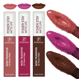 PERPAA Set of 3 Power Stay Non-Transfer & Long-Lasting Velvet Matte Liquid Lipstick 5 g-Pink 10 - Brown 16 - Nude 21-6