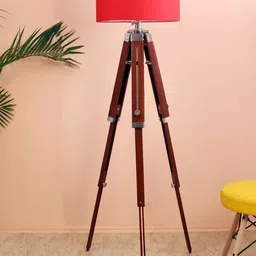 BEVERLY STUDIO Brown & Red 14 Inch Wooden Tripod Floor Lamp-picture-20