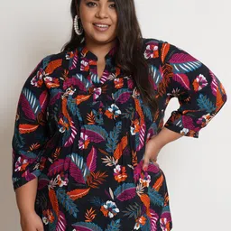 IX IMPRESSION Black Floral Print Mandarin Collar Shirt Style Top-picture-26