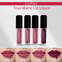 CurlyTales True Matte Set Of 4 Liquid Lipstick 4ml Each - Pink Nude, Nude, Peach, Wine-37