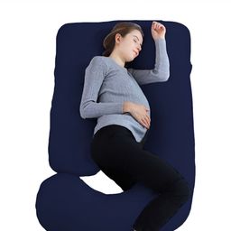 DADDY COOL Navy Blue Fibre Filled Cotton Breathable J Shape Maternity Pillow-image-20