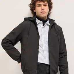 THE BEAR HOUSE Men Checked Lightweight Outdoor Open Front Jacket with Patchwork-1