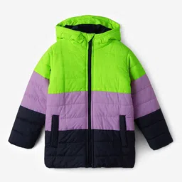 The Souled Store Boys Lime Green & Lavender Colourblocked Hooded Windcheater Padded Jacket-image-38