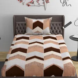 YaAkholic Tan & Brown Geometric 210 TC Single Bedsheet with 1 Pillow Covers-22