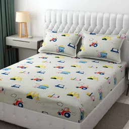Furnistitchs Off White & Yellow Cartoon Characters 300 TC King Bedsheet & 2 Pillow Covers-picture-45