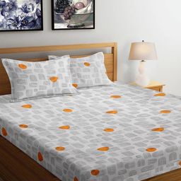 Arrabi Beige & Grey Geometric 300 TC King Bedsheet with 2 Pillow Covers 130 GSM-41