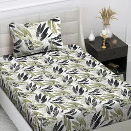 FABINALIV White Floral 300 TC Single Bedsheet with 1 Pillow Cover-image-98