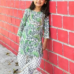 CORD OF LOVE Girls Floral Printed Regular Pure Cotton Kurta with Dhoti Pants-picture-39
