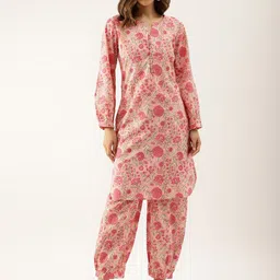 KALINI Floral Printed Puffed Sleeves Pure Cotton Straight Kurta with Salwar-21