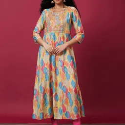 Globus Embroidered Abstract Printed Anarkali Kurta-21
