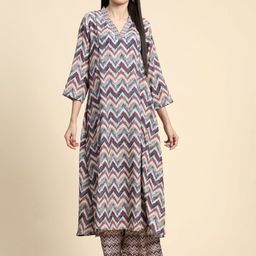 BAESD Chevron Printed V-Neck A-Line Kurta with Palazzo-picture-14