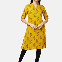 RANGMANCH BY PANTALOONS Women Yellow Floral Printed Pathani Kurta-picture-1