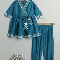 The Magic Wand Girls Teal Angrakha Gotta Patti Kurti with Salwar-picture-45