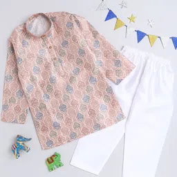 Lil homies Boys Ethnic Motifs Printed Regular Sequinned Kurta With Pyjamas-15