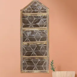 Kuber Industries Beige & Brown Leaf Printed Wall Hanging Organizer-38