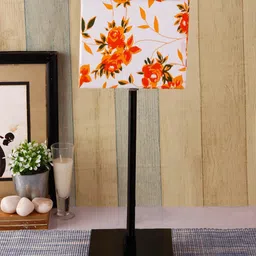 Devansh White & Yellow Floral Printed Square Table Lamp image 4