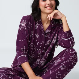 I like me Purple Abstract Printed Pure Cotton Night suit-image-41