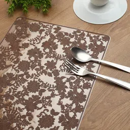 HOSTA HOMES Set of 6 Brown Rectangular Floral Table Placements-10