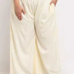 TAG 7 PLUS Women Cream Solid Flared Plus Size Rayon Palazzo-19