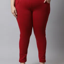 TAG 7 Women Plus Size Maroon Solid Ankle-Length Leggings-image-42