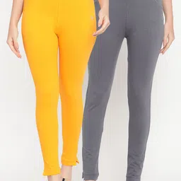 TAG 7 Set Of 2 Grey & Yellow Cotton Leggings-image-64