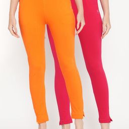 TAG 7 Women Magenta & Orange Pack of 2 Straight Fit Ankle-Length Leggings-image-0