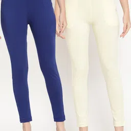 TAG 7 Set Of 2 Blue & Cream Solid Leggings-image-37