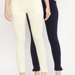 TAG 7 Pack of 2 Navy Blue & Cream-Coloured Ankle-Length Leggings-image-92
