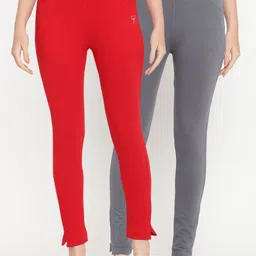 TAG 7 Women Pack of 2 Red & Grey Solid Kurti Pants-picture-5