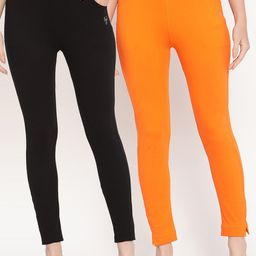 TAG 7 Women Pack of 2 Orange & Black Solid Kurti Pants-image-43