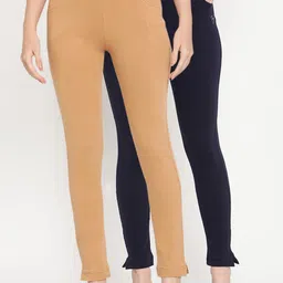 TAG 7 Women Beige & Navy Blue Pack of 2 Straight Fit Ankle-Length Leggings-image-55