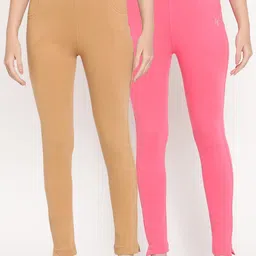TAG 7 Women Beige & Pink Pack of 2 Straight Fit Ankle-Length Leggings-picture-18